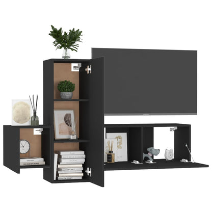 Set di Mobili Porta TV 3 pz Nero in Legno Multistrato