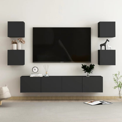 Set di Mobili Porta TV 6 pz Nero in Legno Multistrato