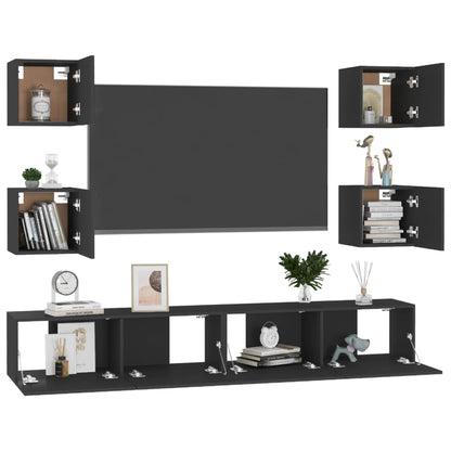 Set di Mobili Porta TV 6 pz Nero in Legno Multistrato