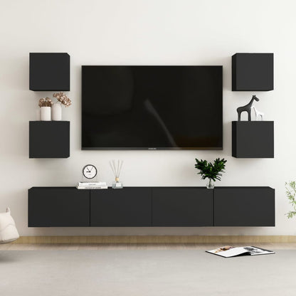 Set di Mobili Porta TV 6 pz Nero in Legno Multistrato