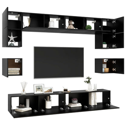 Set di Mobili Porta TV 8 pz Nero in Legno Multistrato