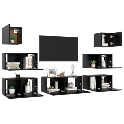 Set di Mobili Porta TV 7 pz Nero in Legno Multistrato