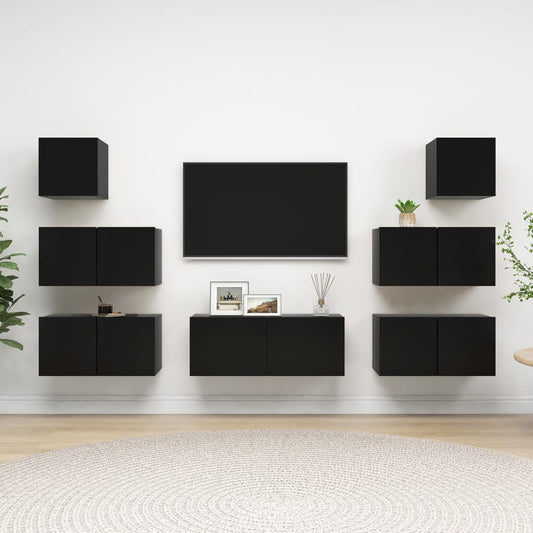 Set di Mobili Porta TV 7 pz Nero in Legno Multistrato