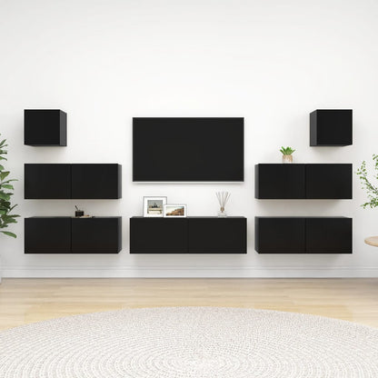 Set di Mobili Porta TV 7 pz Nero in Legno Multistrato