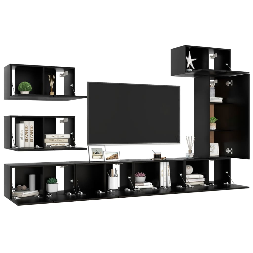 Set di Mobili Porta TV 8 pz Nero in Legno Multistrato