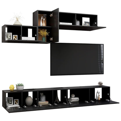 Set di Mobili Porta TV 6 pz Nero in Legno Multistrato