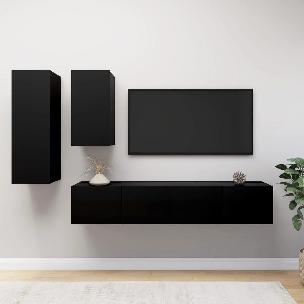 Set di Mobili Porta TV 4 pz Nero in Legno Multistrato