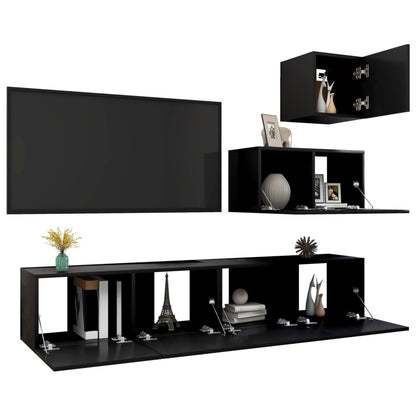 Set di Mobili Porta TV 4 pz Nero in Legno Multistrato