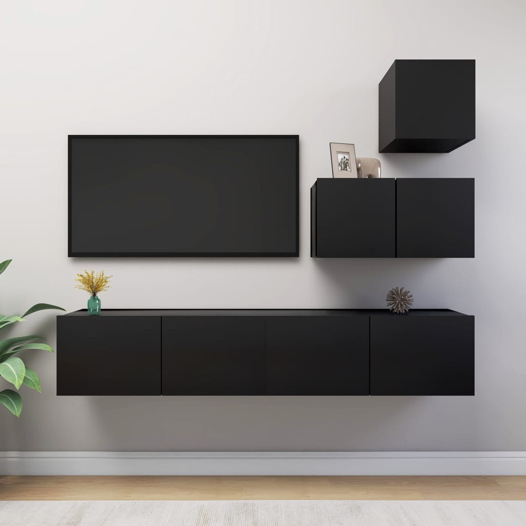 Set di Mobili Porta TV 4 pz Nero in Legno Multistrato