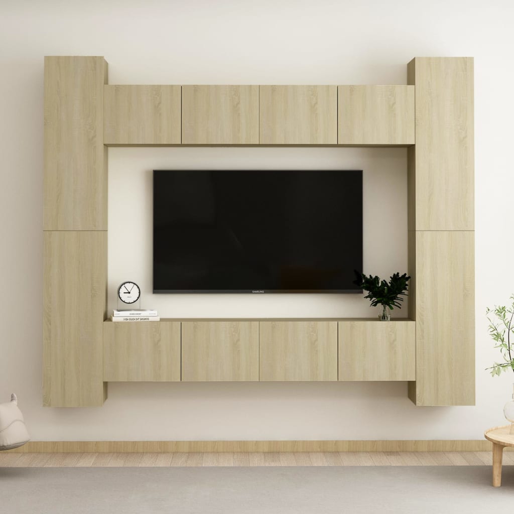 Set di Mobili Porta TV 8 pz Rovere Sonoma in Legno Multistrato