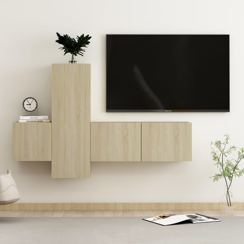 Set di Mobili Porta TV 3 pz Rovere Sonoma in Legno Multistrato - homemem39