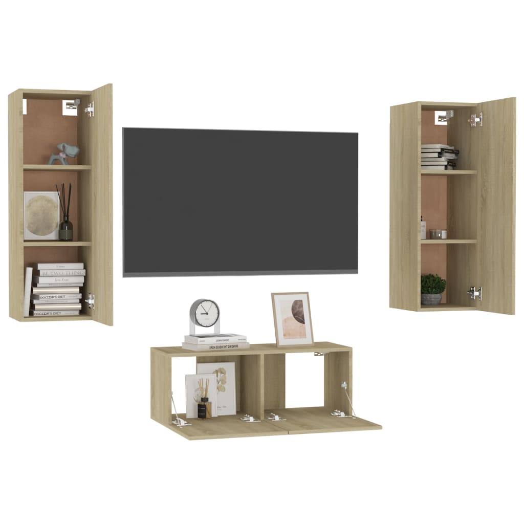 Set di Mobili TV 3 pz Rovere Sonoma in Legno Multistrato