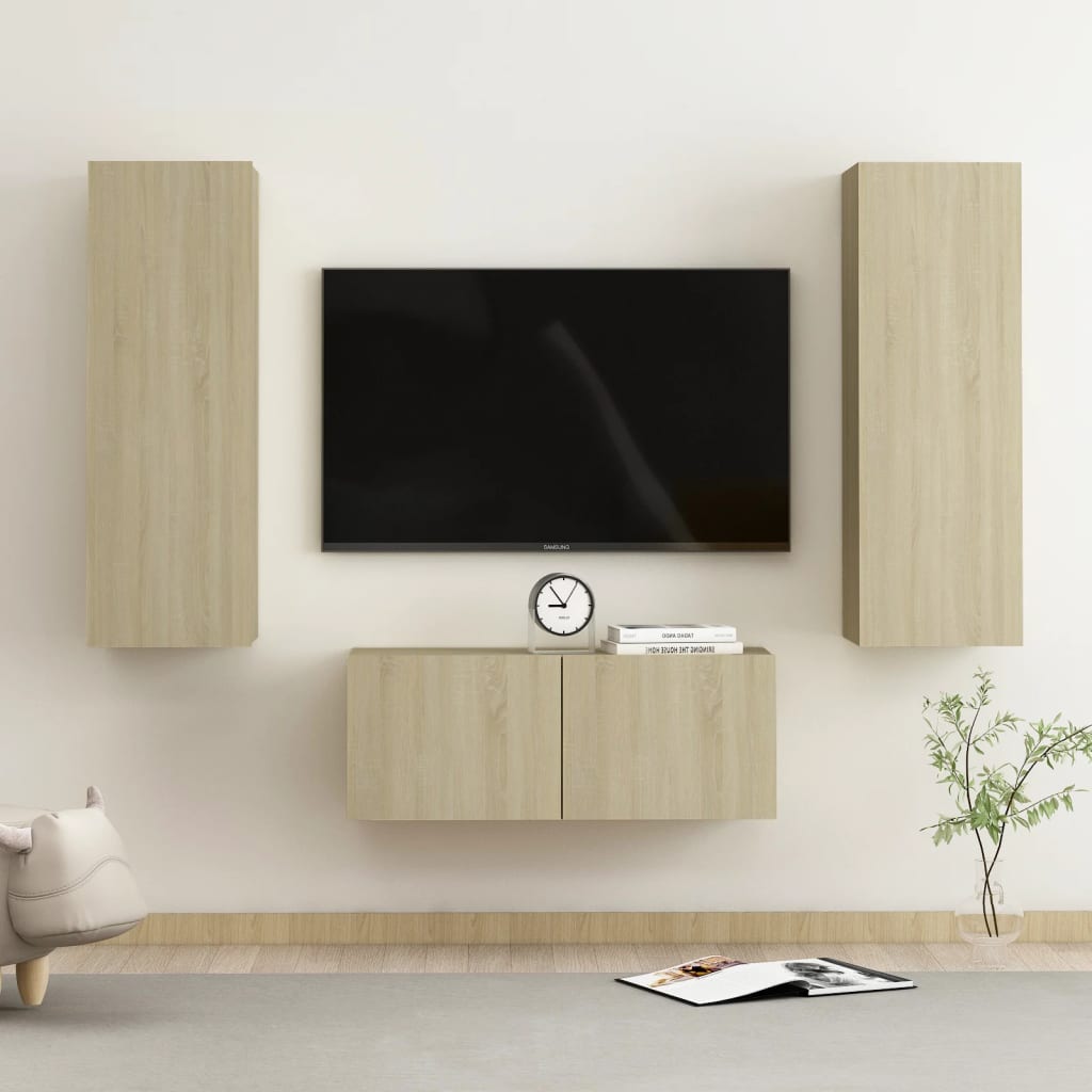 Set di Mobili TV 3 pz Rovere Sonoma in Legno Multistrato