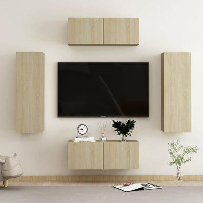 Set di Mobili TV 4 pz Rovere Sonoma in Legno Multistrato