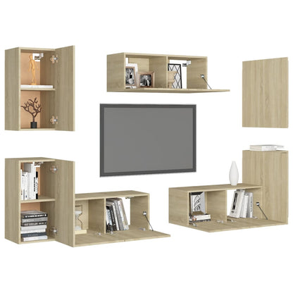 Set di Mobili Porta TV 7 pz Rovere Sonoma in Legno Multistrato