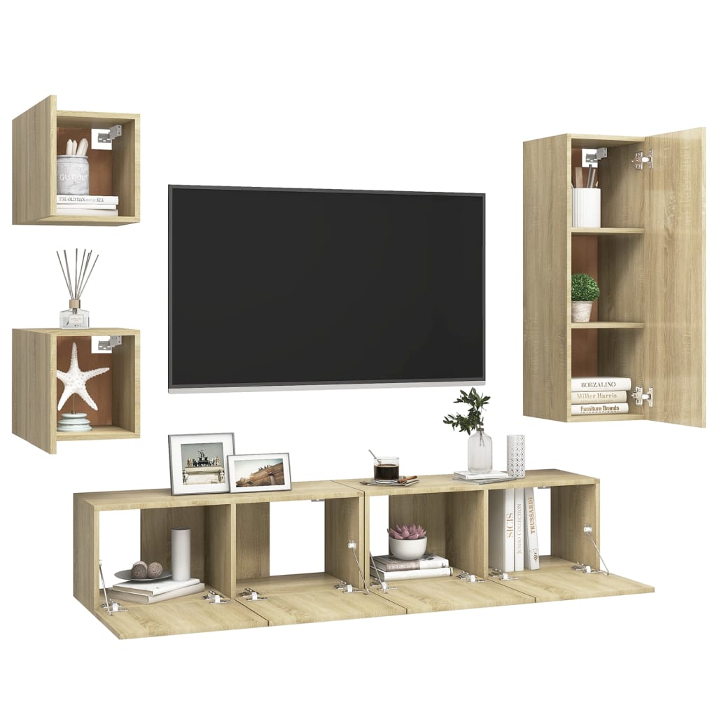 Set di Mobili TV 5 pz Rovere Sonoma in Legno Multistrato