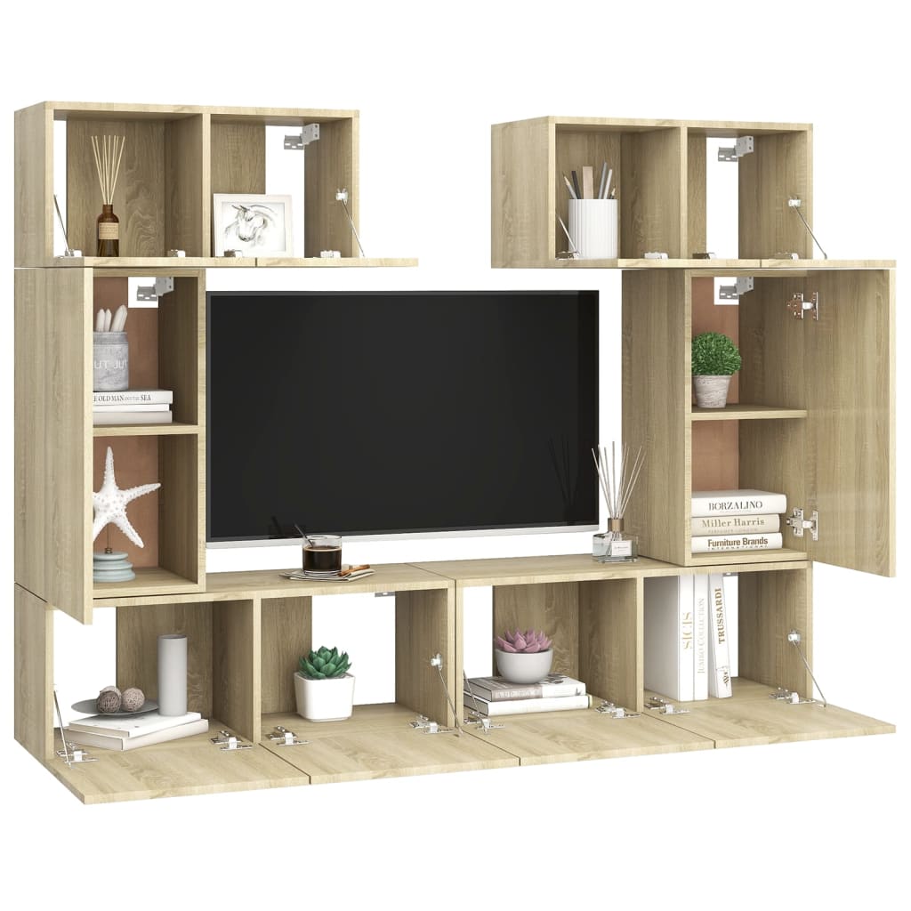 Set di Mobili Porta TV 6 pz Rovere Sonoma in Legno Multistrato