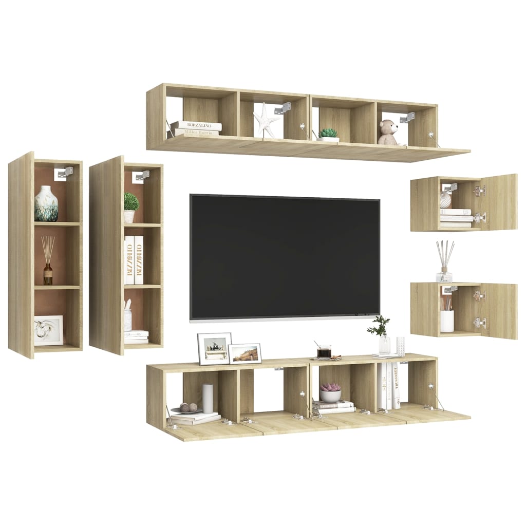 Set di Mobili Porta TV 8 pz Rovere Sonoma in Legno Multistrato