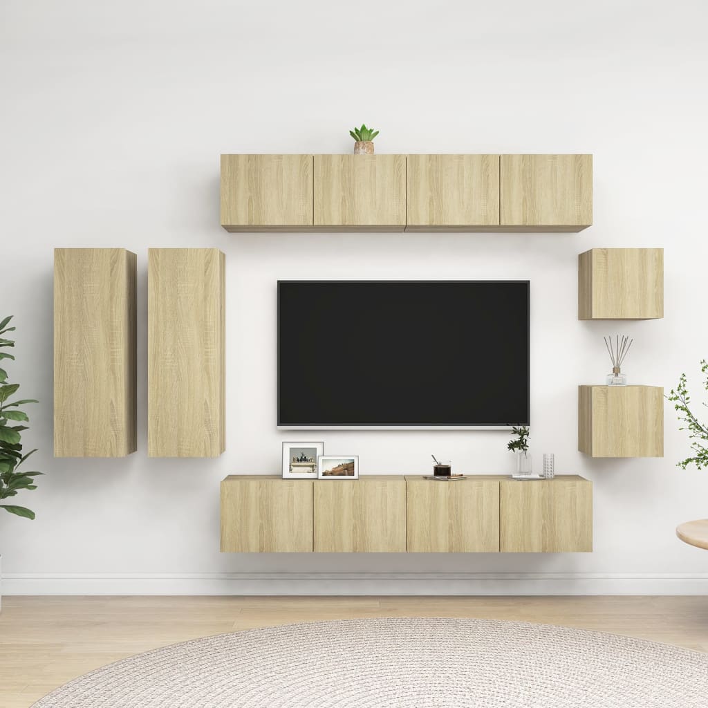 Set di Mobili Porta TV 8 pz Rovere Sonoma in Legno Multistrato - homemem39