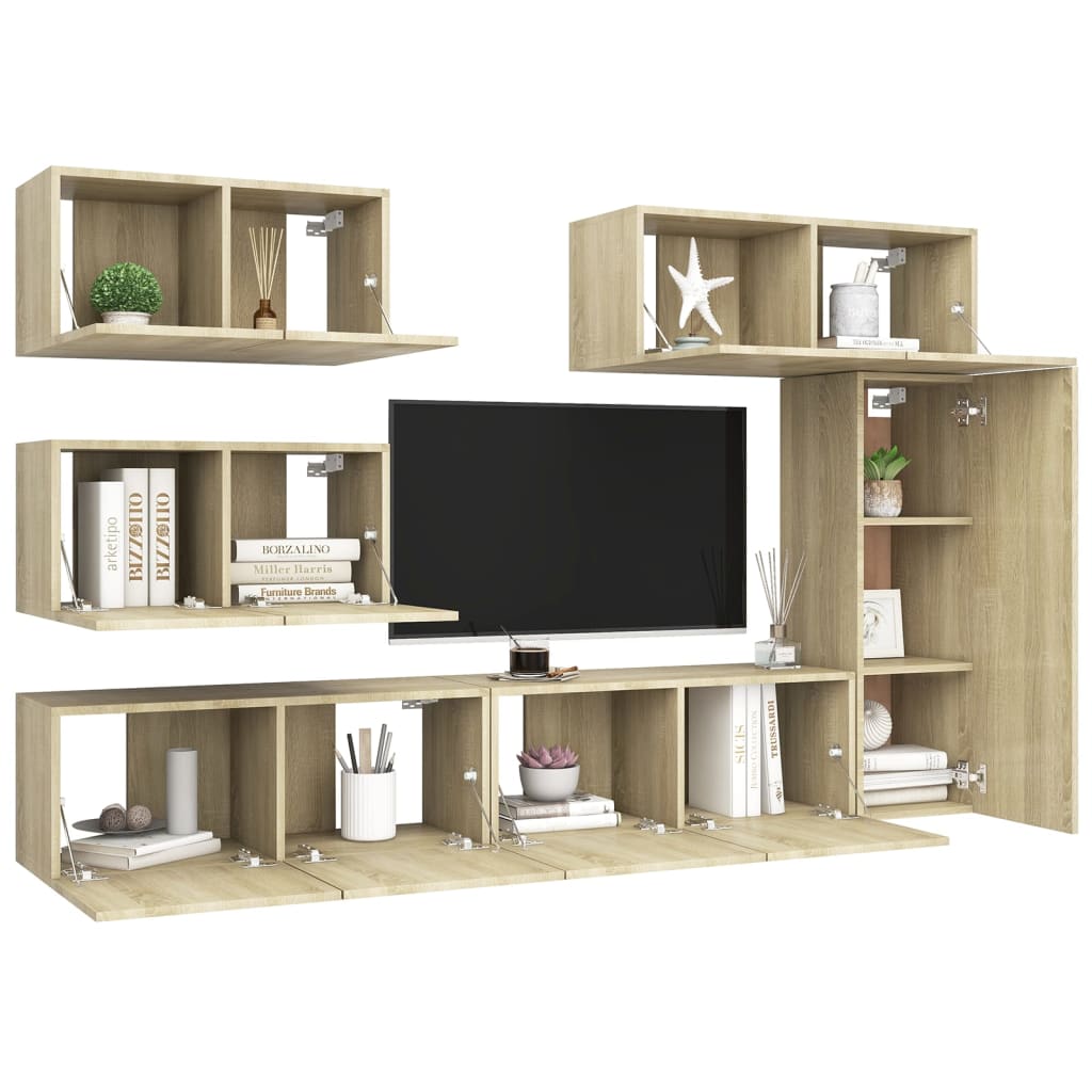 Set di Mobili Porta TV 6 pz Rovere Sonoma in Legno Multistrato - homemem39