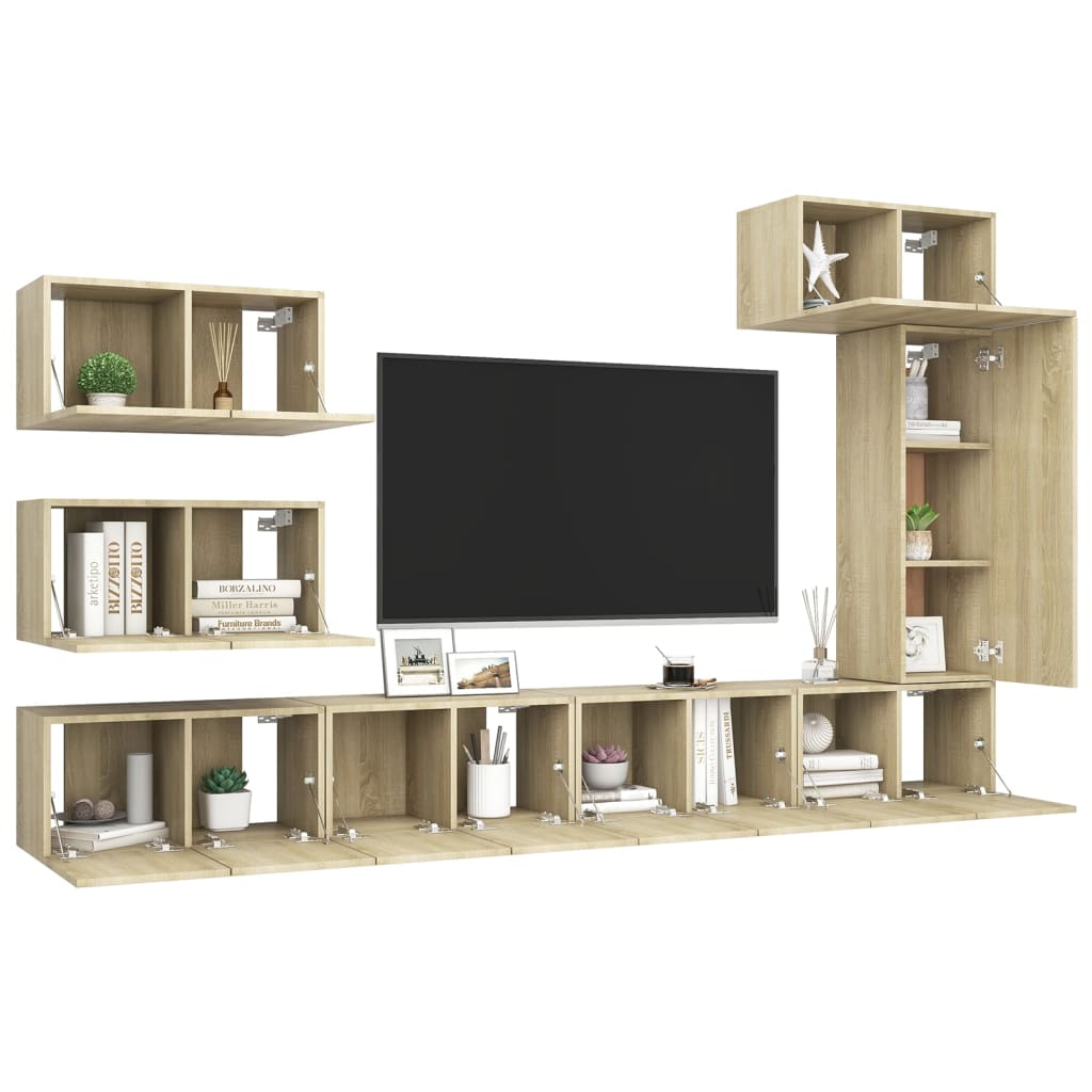 Set di Mobili Porta TV 8 pz Rovere Sonoma in Legno Multistrato