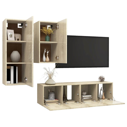 Set di Mobili Porta TV 4 pz Rovere Sonoma in Legno Multistrato - homemem39