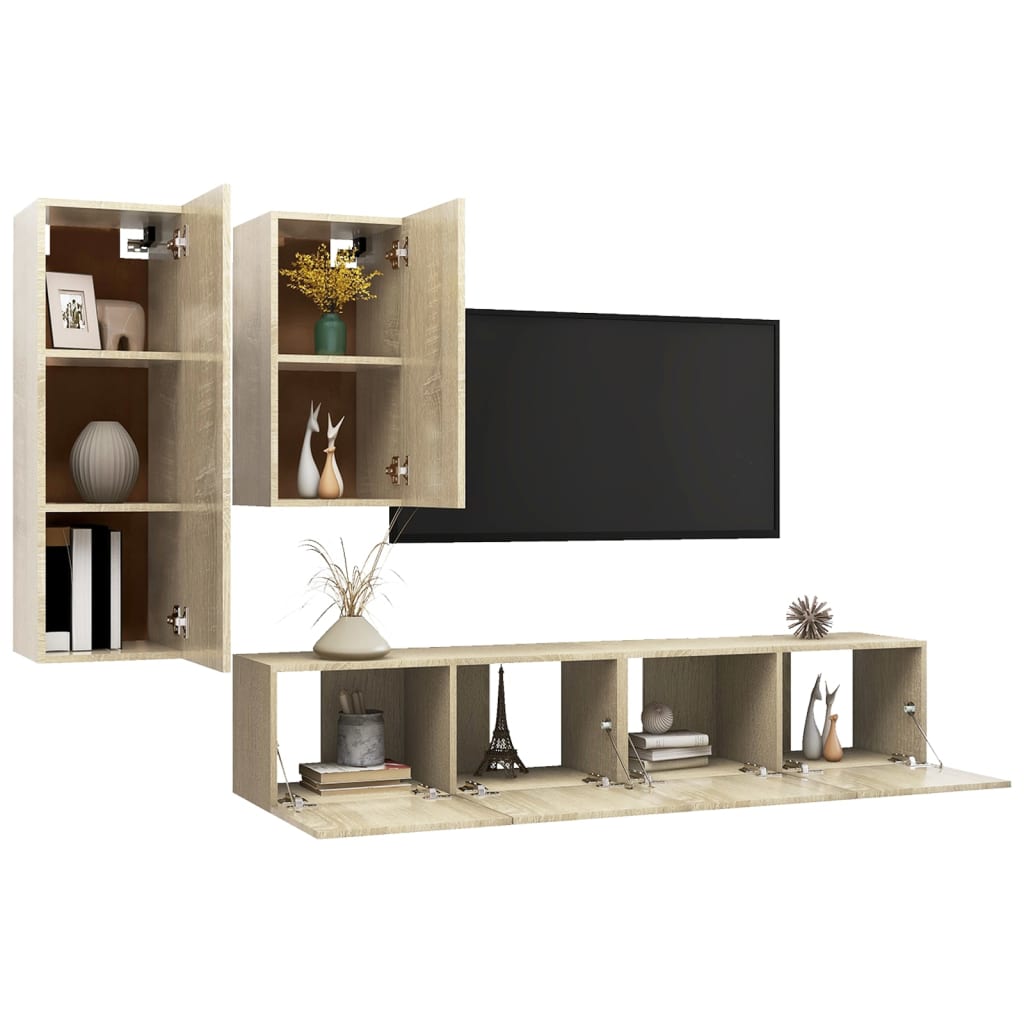 Set di Mobili Porta TV 4 pz Rovere Sonoma in Legno Multistrato - homemem39