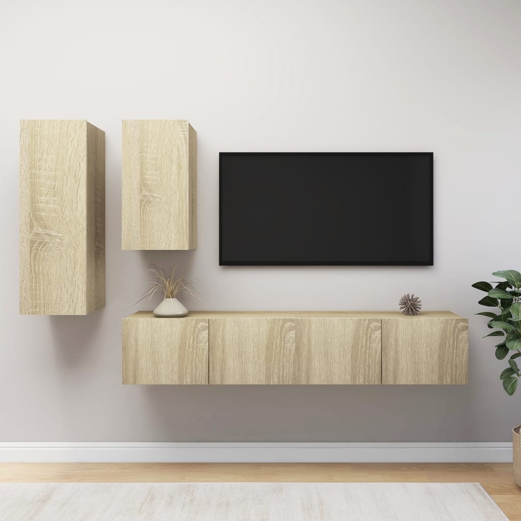 Set di Mobili Porta TV 4 pz Rovere Sonoma in Legno Multistrato - homemem39