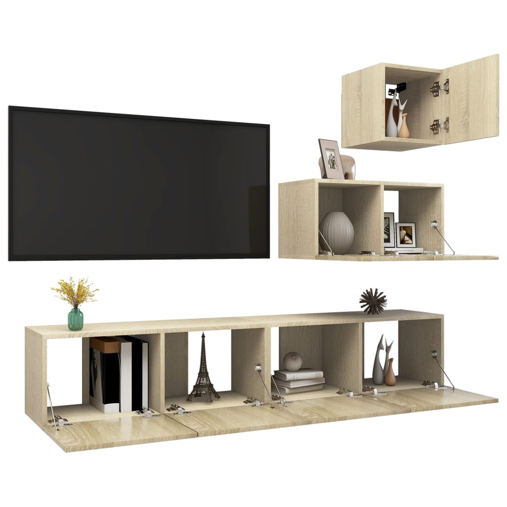 Set di Mobili Porta TV 4 pz Rovere Sonoma in Legno Multistrato - homemem39