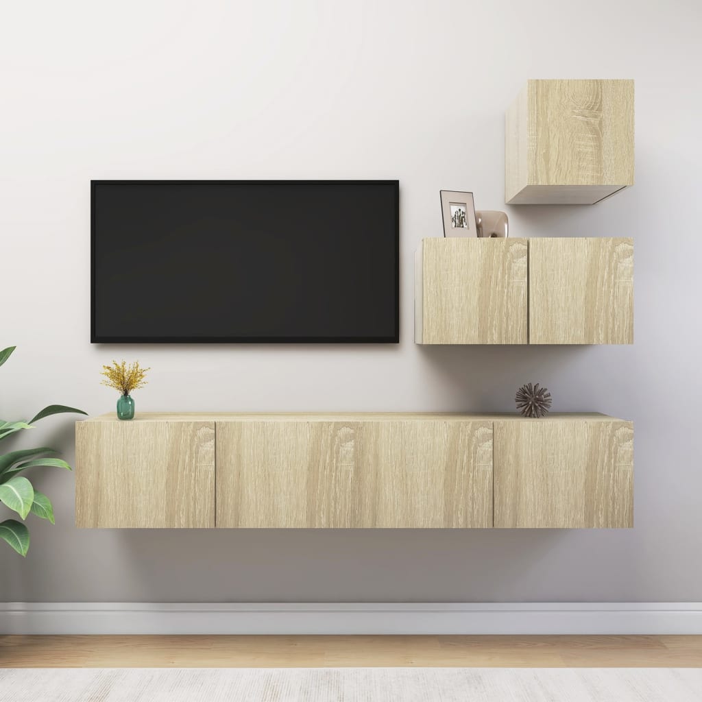 Set di Mobili Porta TV 4 pz Rovere Sonoma in Legno Multistrato - homemem39