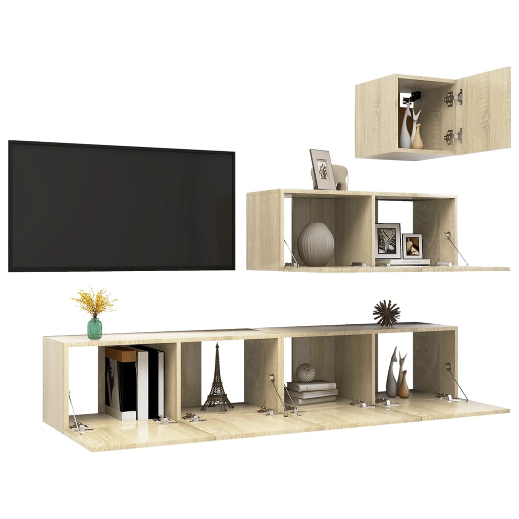 Set di Mobili Porta TV 4 pz Rovere Sonoma in Legno Multistrato - homemem39