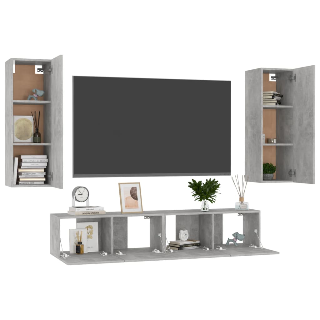 Set di Mobili Porta TV 4 pz Grigio Cemento in Legno Multistrato - homemem39