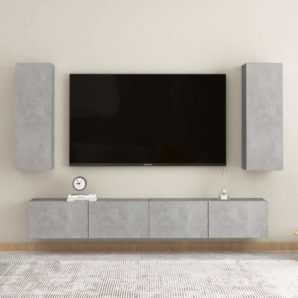 Set di Mobili Porta TV 4 pz Grigio Cemento in Legno Multistrato - homemem39