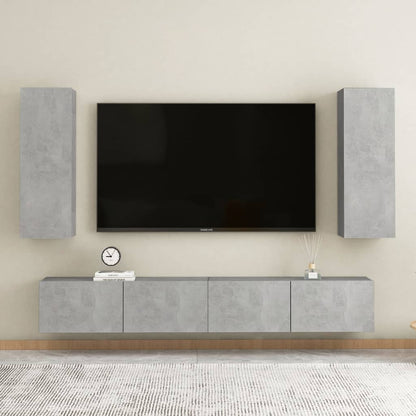 Set di Mobili Porta TV 4 pz Grigio Cemento in Legno Multistrato