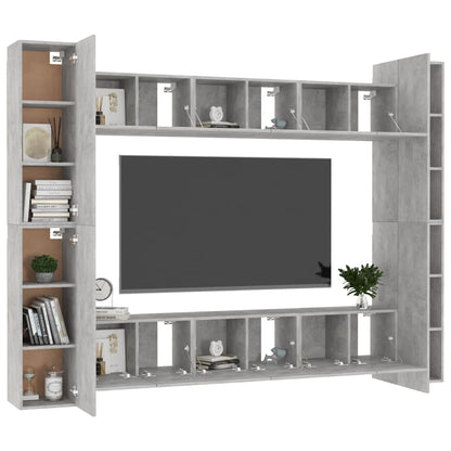 Set di Mobili Porta TV 10pz Grigio Cemento in Legno Multistrato