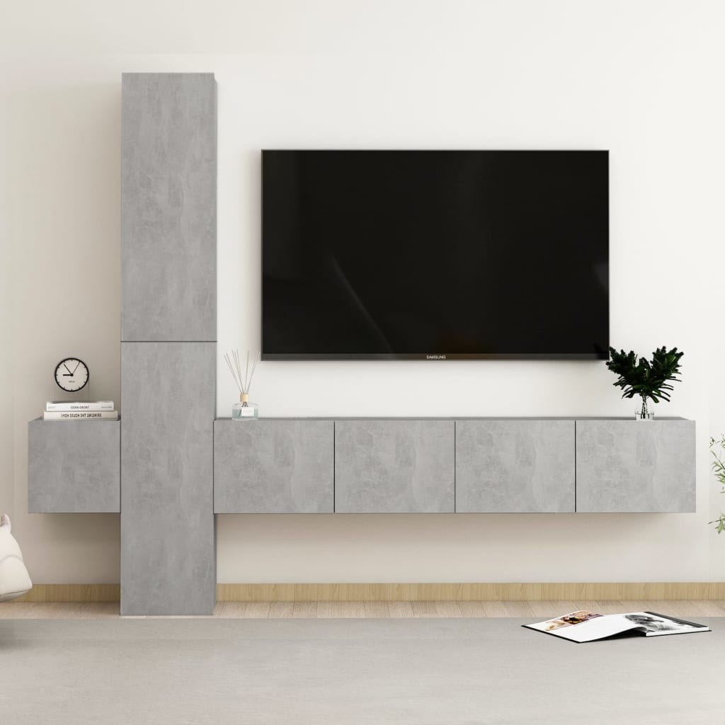 Set di Mobili Porta TV 5 pz Grigio Cemento in Legno Multistrato - homemem39