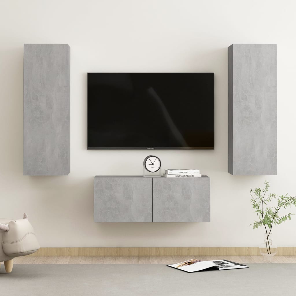 Set di Mobili Porta TV 3 pz Grigio Cemento in Legno Multistrato - homemem39