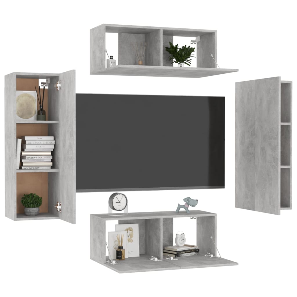 Set di Mobili Porta TV 4 pz Grigio Cemento in Legno Multistrato - homemem39