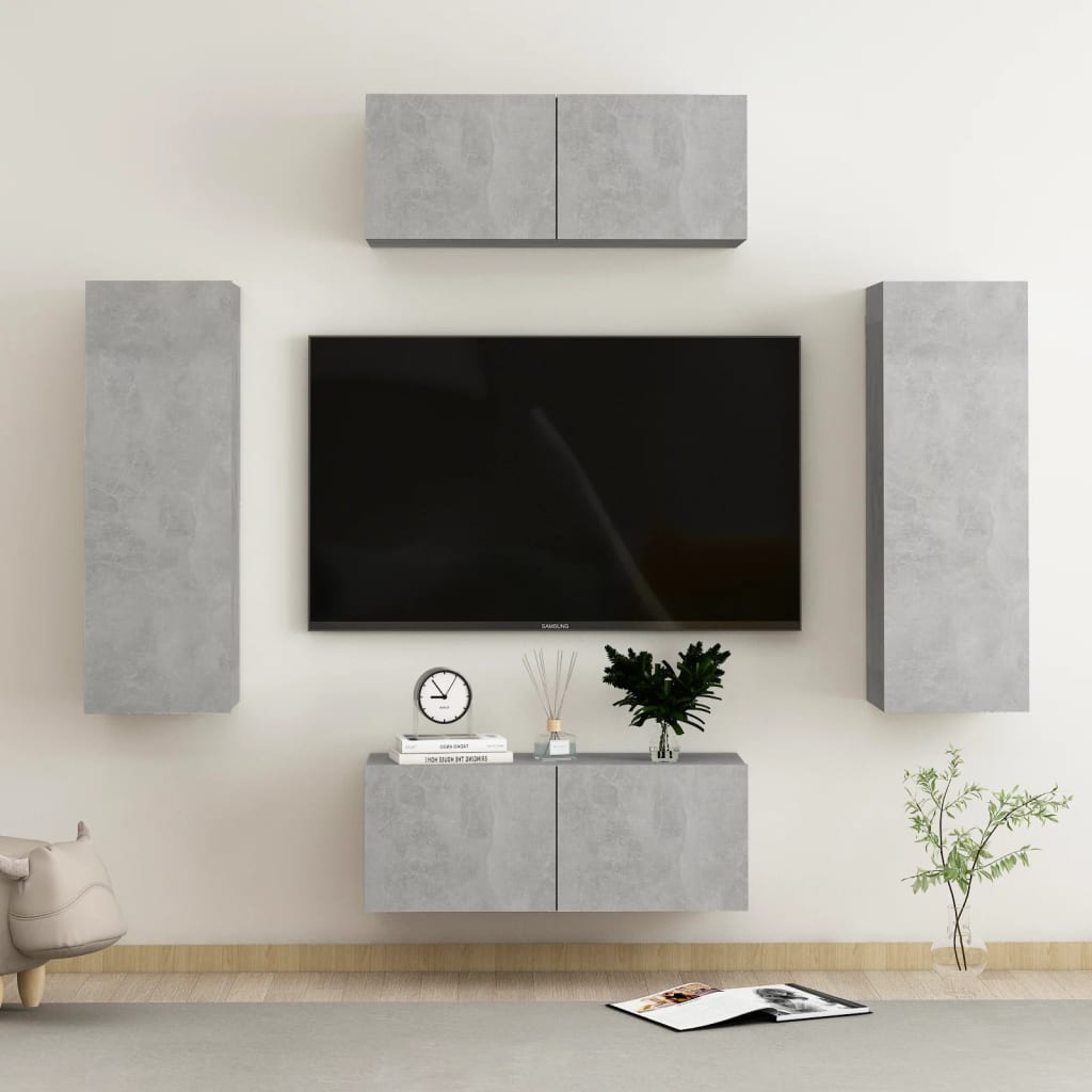 Set di Mobili Porta TV 4 pz Grigio Cemento in Legno Multistrato - homemem39