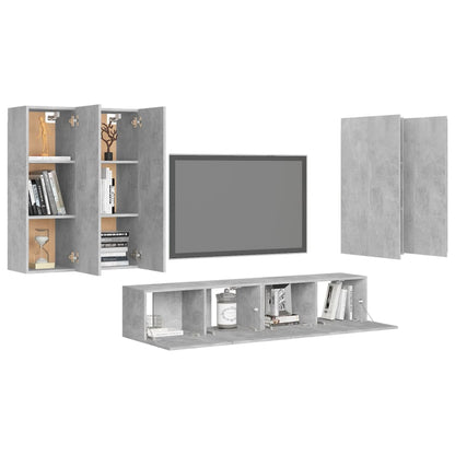 Set di Mobili Porta TV 6 pz Grigio Cemento in Legno Multistrato