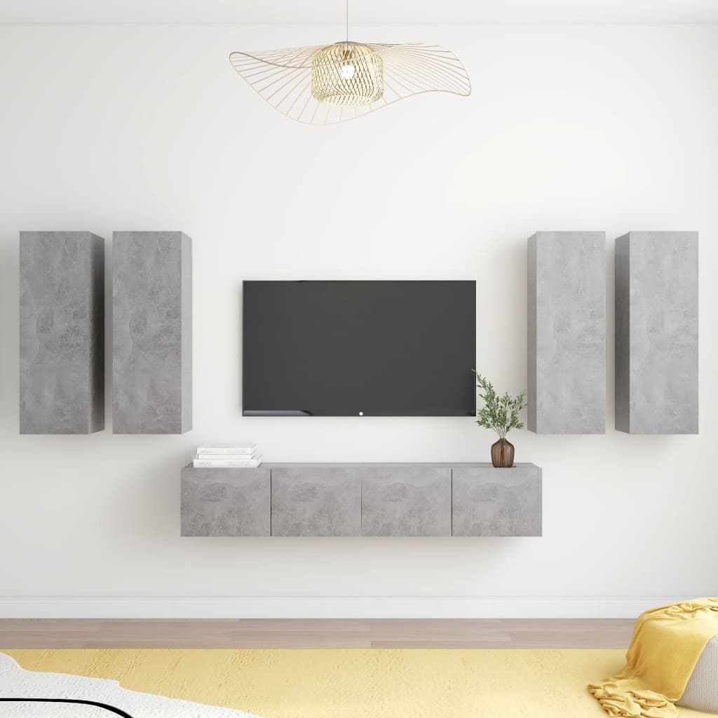 Set di Mobili Porta TV 6 pz Grigio Cemento in Legno Multistrato - homemem39