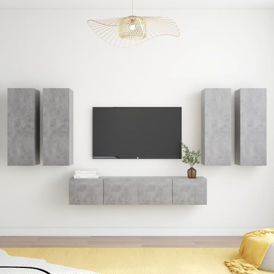 Set di Mobili Porta TV 6 pz Grigio Cemento in Legno Multistrato