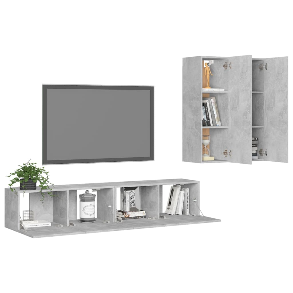 Set di Mobili Porta TV 4 pz Grigio Cemento in Legno Multistrato