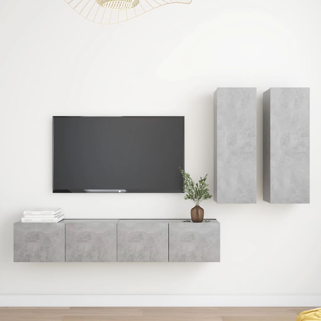 Set di Mobili Porta TV 4 pz Grigio Cemento in Legno Multistrato - homemem39