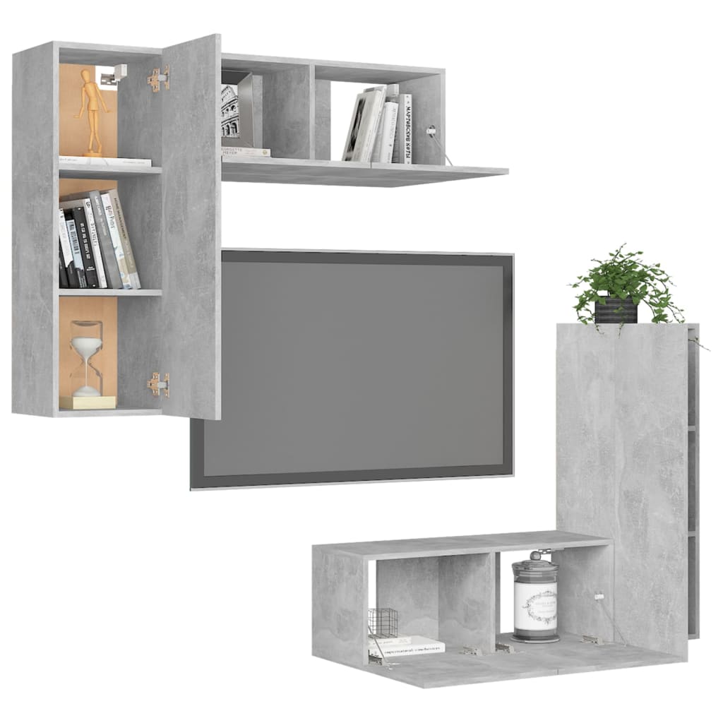 Set di Mobili Porta TV 4 pz Grigio Cemento in Legno Multistrato - homemem39