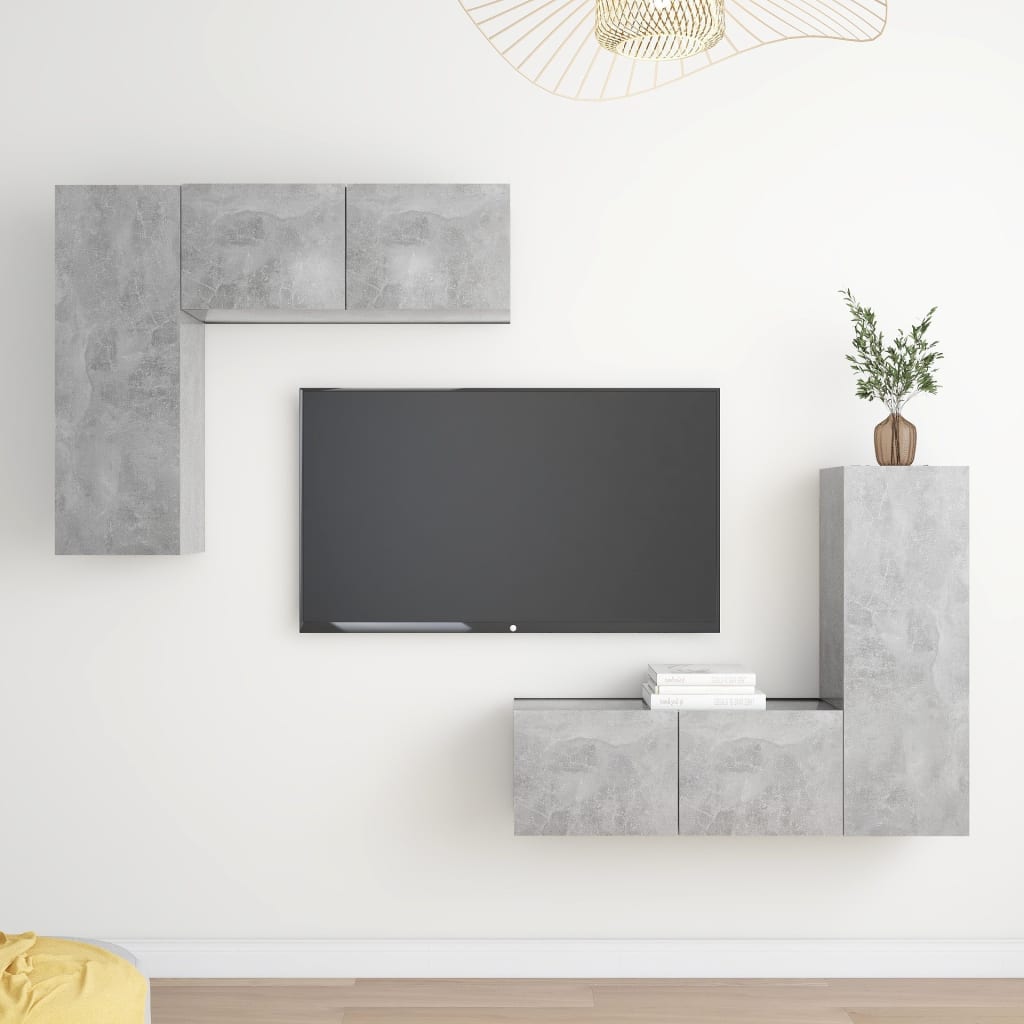 Set di Mobili Porta TV 4 pz Grigio Cemento in Legno Multistrato