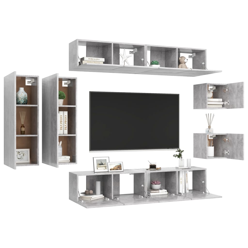 Set di Mobili Porta TV 8 pz Grigio Cemento in Legno Multistrato