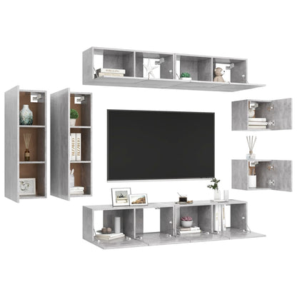 Set di Mobili Porta TV 8 pz Grigio Cemento in Legno Multistrato - homemem39