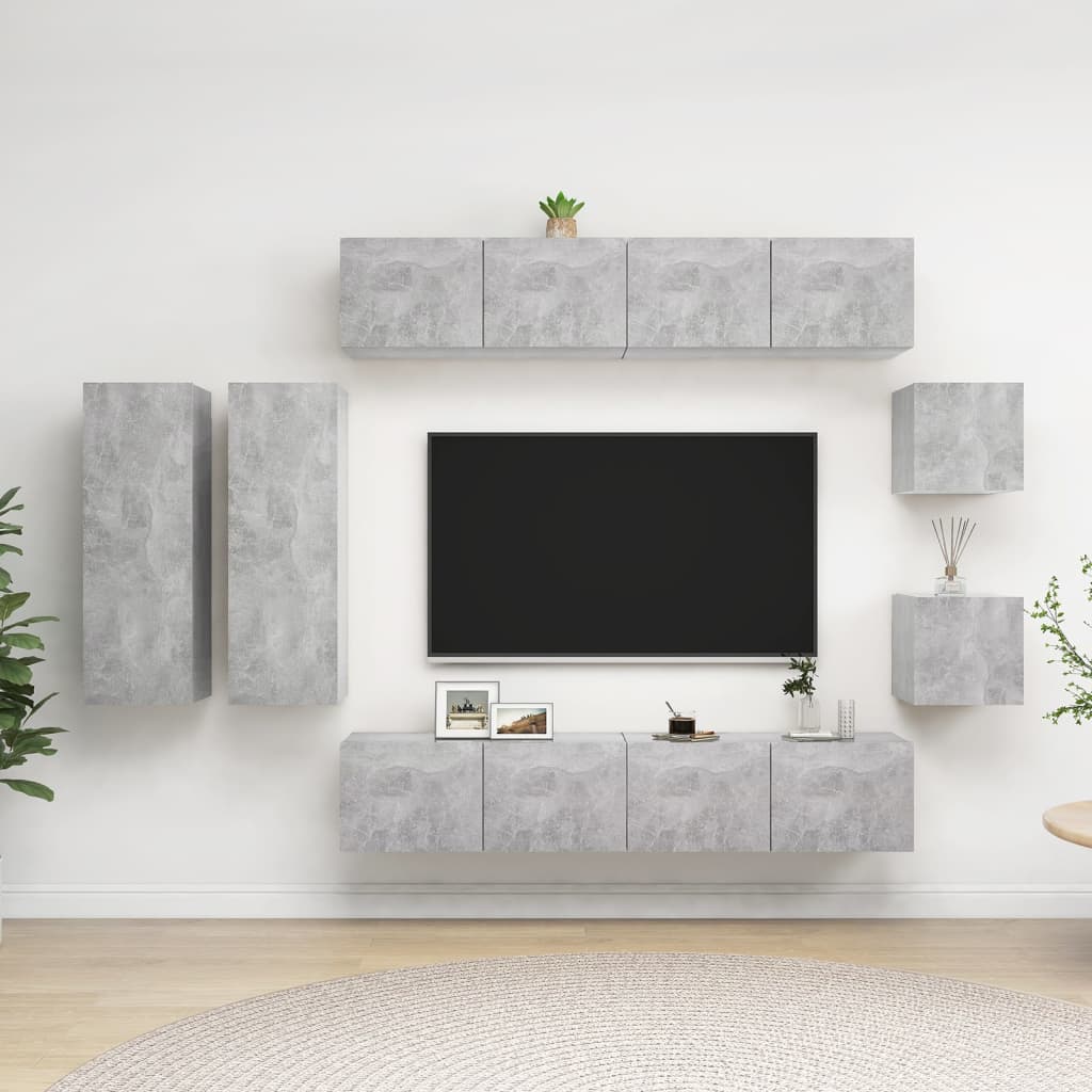 Set di Mobili Porta TV 8 pz Grigio Cemento in Legno Multistrato - homemem39