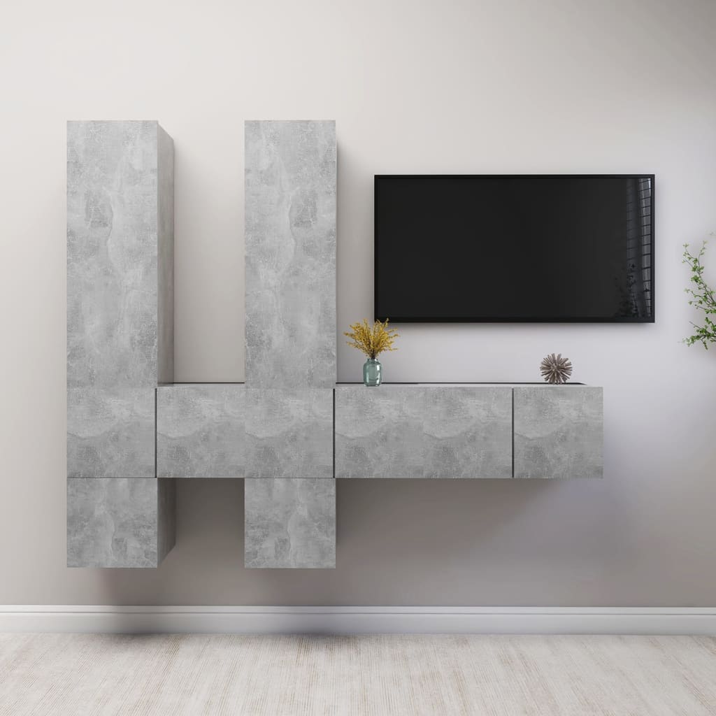 Set di Mobili Porta TV 7 pz Grigio Cemento in Legno Multistrato - homemem39